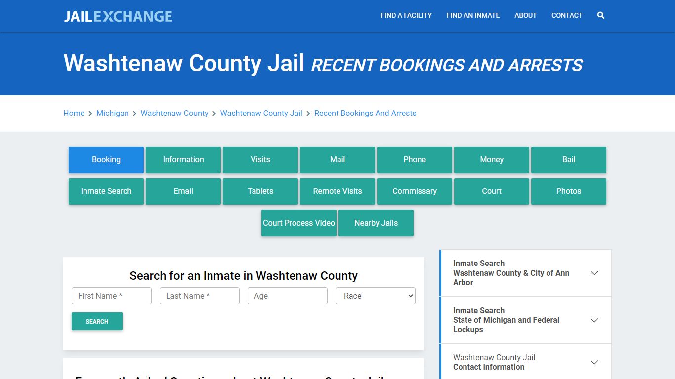 Washtenaw County Jail Recent Bookings And Arrests - Jail Exchange