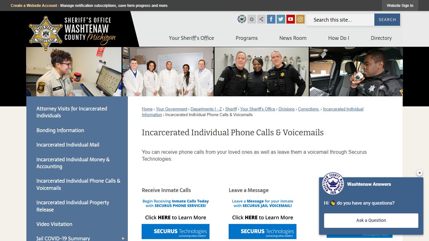 Incarcerated Individual Phone Calls & Voicemails | Washtenaw County, MI